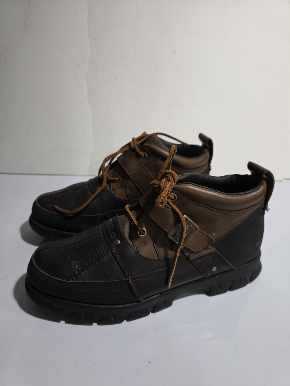 Polo Ralph Lauren Men's Brown and Black Leather Casual Boots Size 11 Duckboot